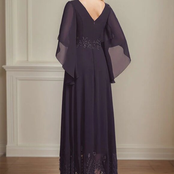 A-line Scoop Illusion Ankle-Length Lace Chiffon Mother of the Bride Dress - Picture 2 of 6